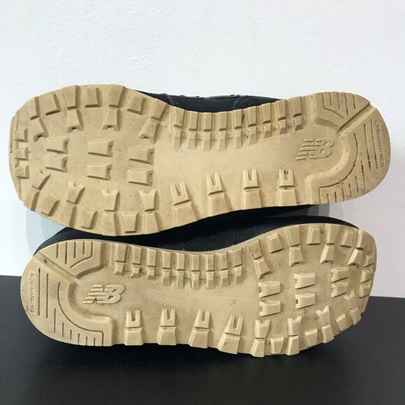 New Balance Boys 574 V1 Outdoor Activist Black Tan Suede Leather Retro Sneakers - Picture 13 of 16